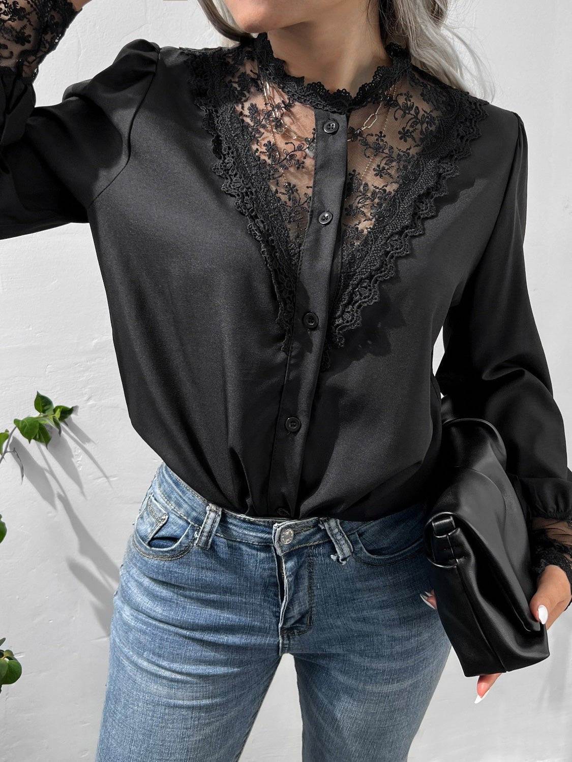 Blouses Lace Single-Breasted Balloon Sleeves Blouses for Women