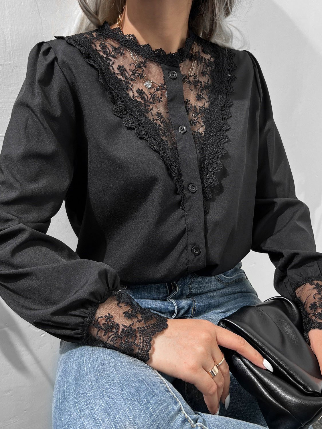 Blouses Lace Single-Breasted Balloon Sleeves Blouses for Women