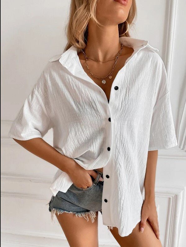 Blouses Lapel Button Short Sleeve Casual Blouse for Women