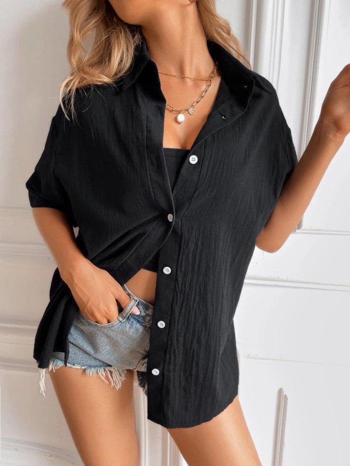 Blouses Lapel Button Short Sleeve Casual Blouse for Women