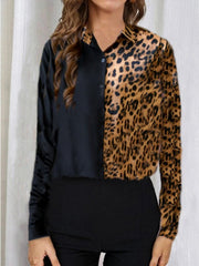 Blouses Lapel Leopard Long Sleeve Blouse for Women