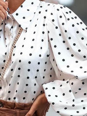 Blouses Lapel Polka Dot Lantern Long Sleeve Blouse for Women