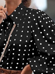 Blouses Lapel Polka Dot Lantern Long Sleeve Blouse for Women