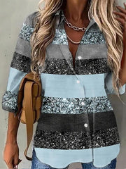 Blouses Lapel Print Button Long Sleeve Blouse for Women