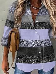 Blouses Lapel Print Button Long Sleeve Blouse for Women