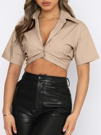 Blouses Lapel Single Breasted Crop Navel Blouse for Women