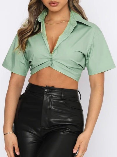 Blouses Lapel Single Breasted Crop Navel Blouse for Women