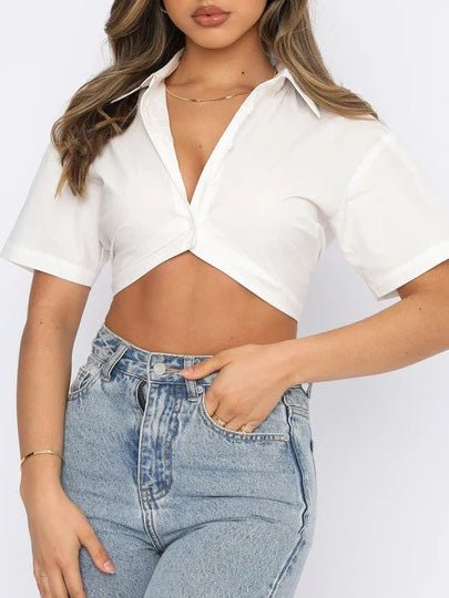 Blouses Lapel Single Breasted Crop Navel Blouse for Women