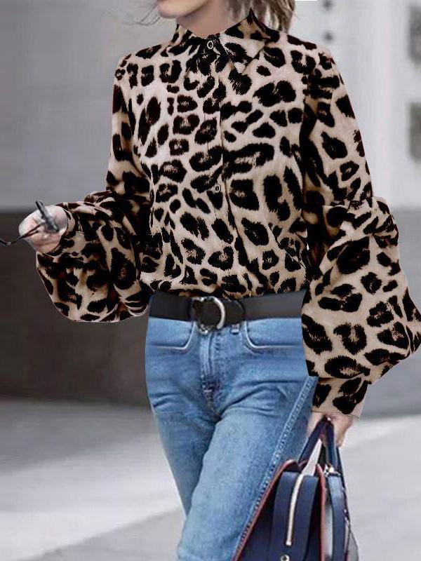 Blouses Leopard Print Long Sleeve Blouses for Women