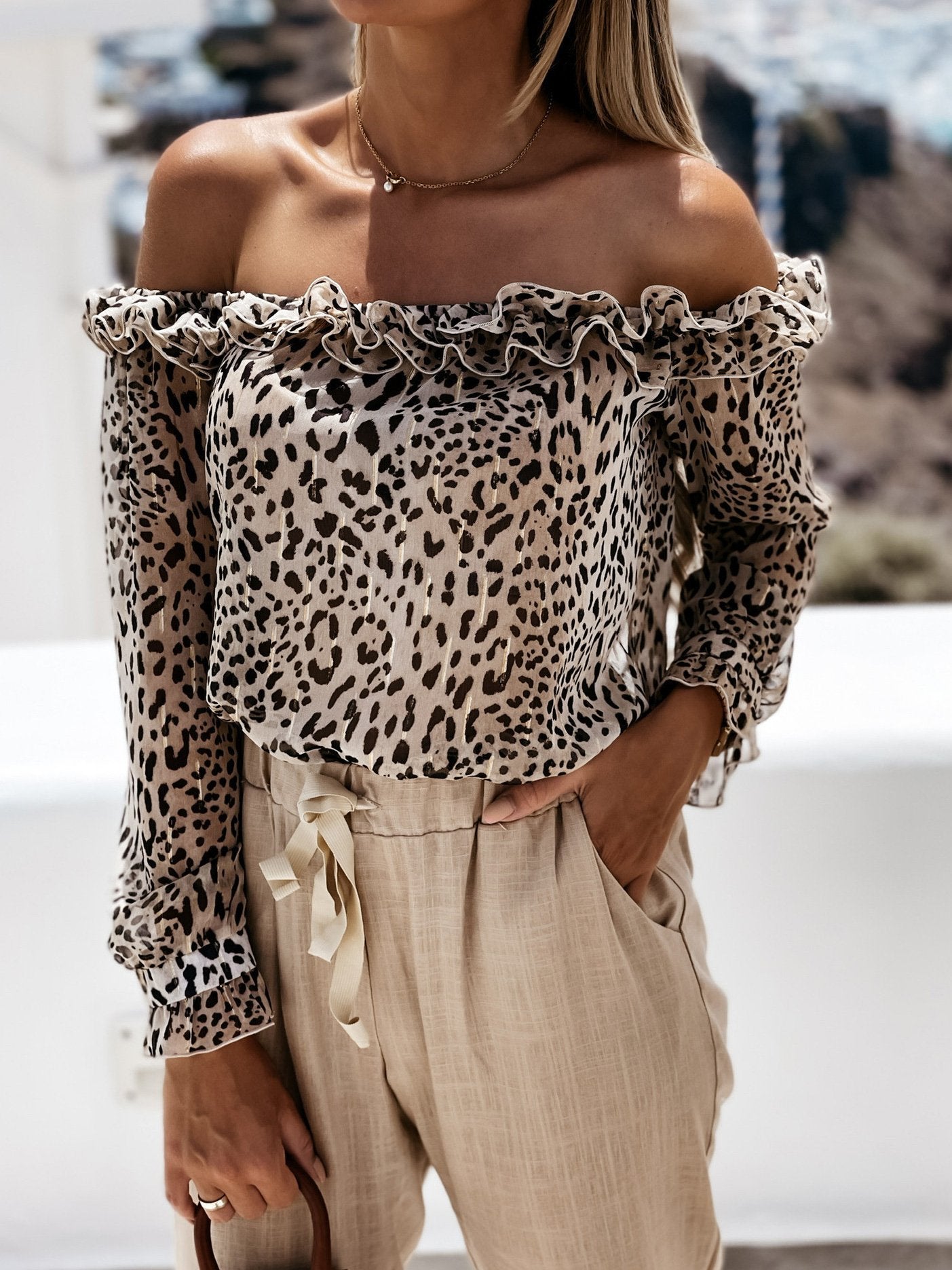 Blouses Leopard Print Long Sleeve Blouses for Women