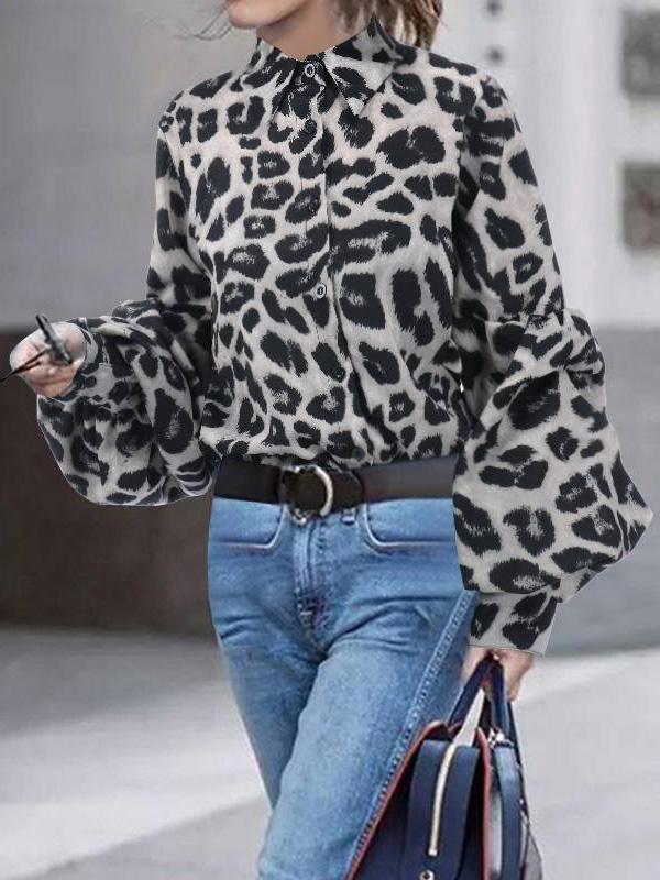 Blouses Leopard Print Long Sleeve Blouses for Women