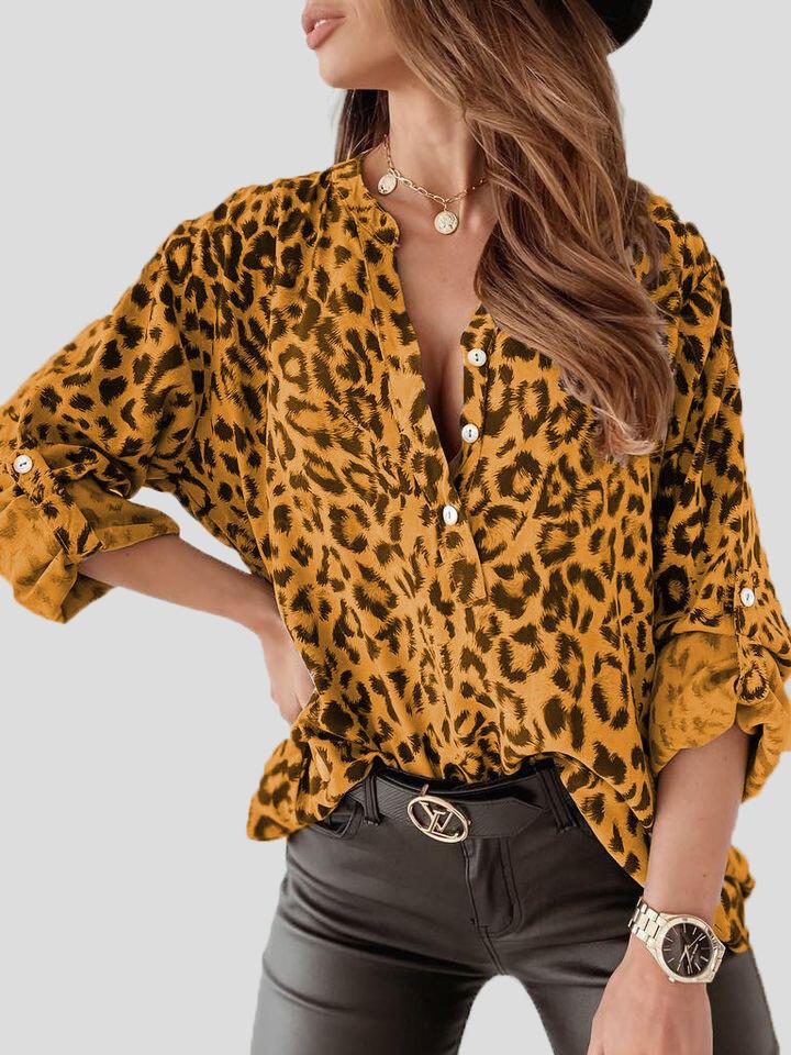 Blouses Leopard Print Long Sleeve Button Blouses for Women