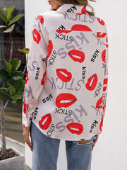 Blouses Lip Print Stand Collar Long Sleeve Blouse for Women