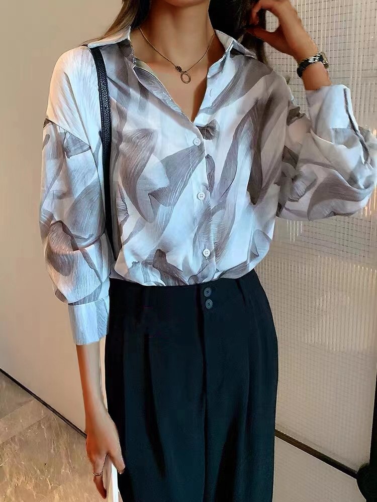 Blouses Long Sleeves Lapel Collar Blouse for Women