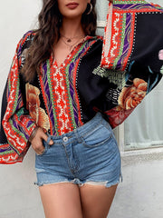 Blouses Loose Bohemian Print Long Sleeve Blouse for Women