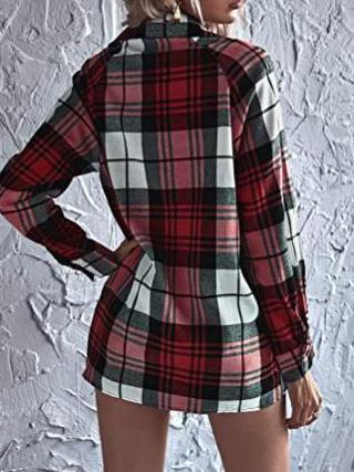 Blouses Loose Button Long Sleeve Plaid Blouse for Women