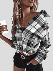 Blouses Loose Button Long Sleeve Plaid Blouse for Women