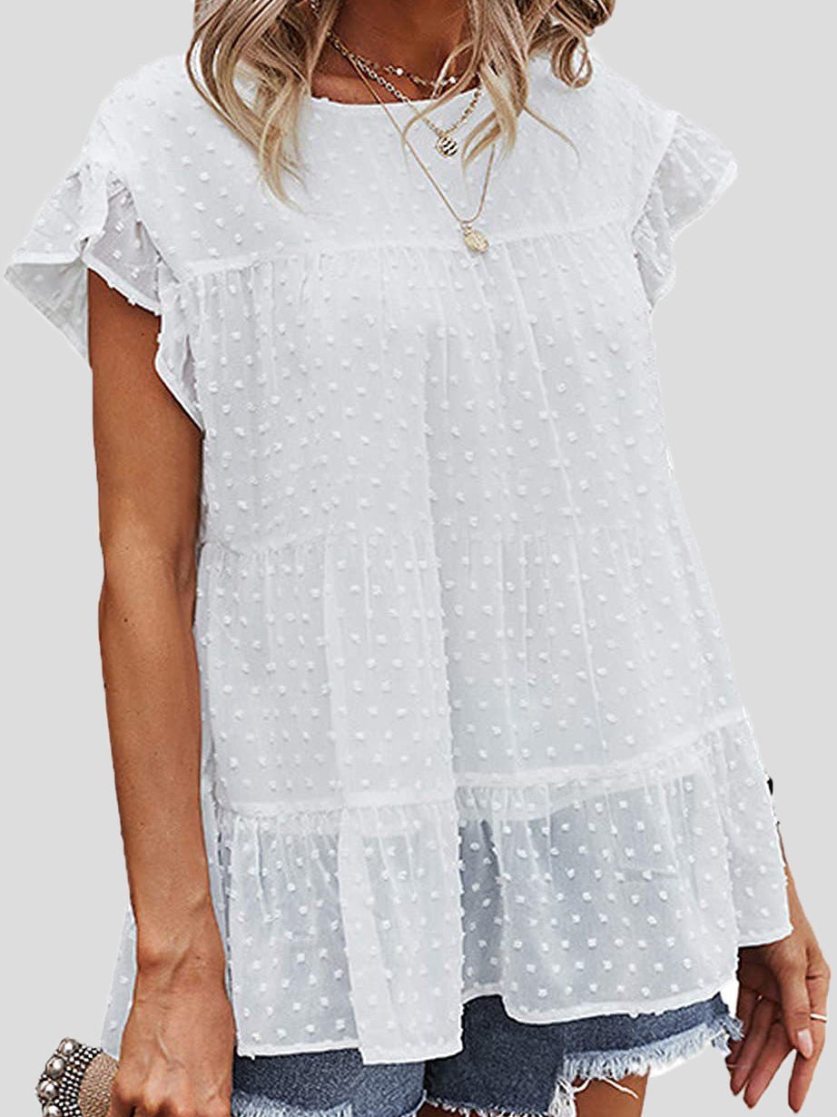 Blouses Loose Polka Dot Ruffle Sleeve Blouse for Women