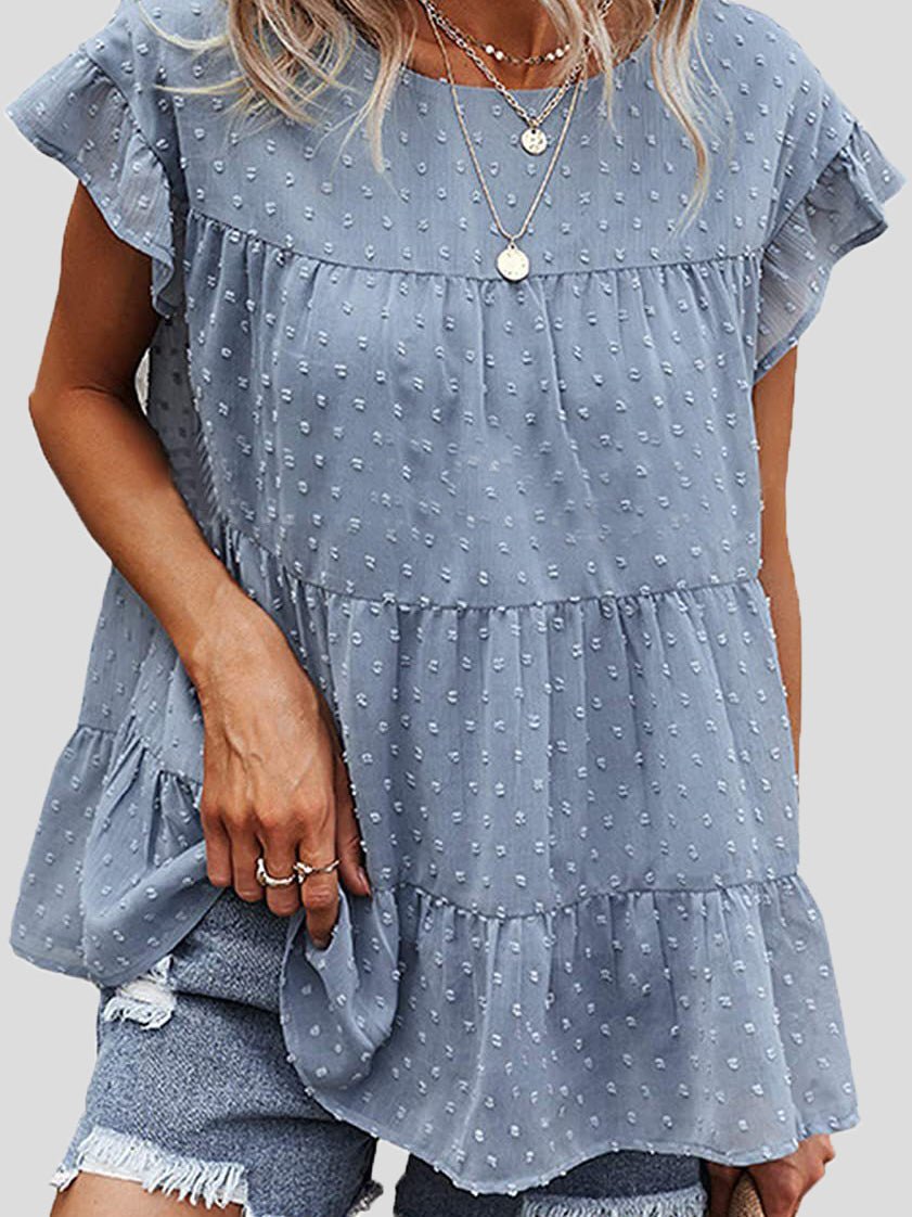 Blouses Loose Polka Dot Ruffle Sleeve Blouse for Women