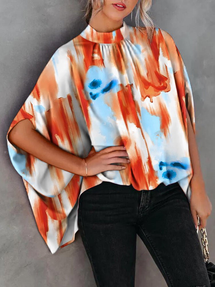 Blouses Loose Print Slit Doll Sleeve Blouse for Women