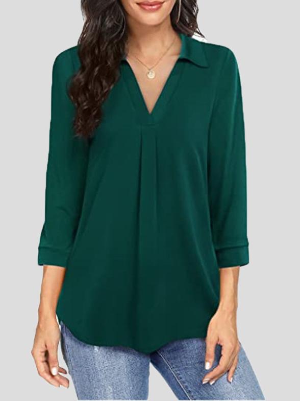 Blouses Loose Pullover V-Neck 3/4 Sleeves Blouse for Women