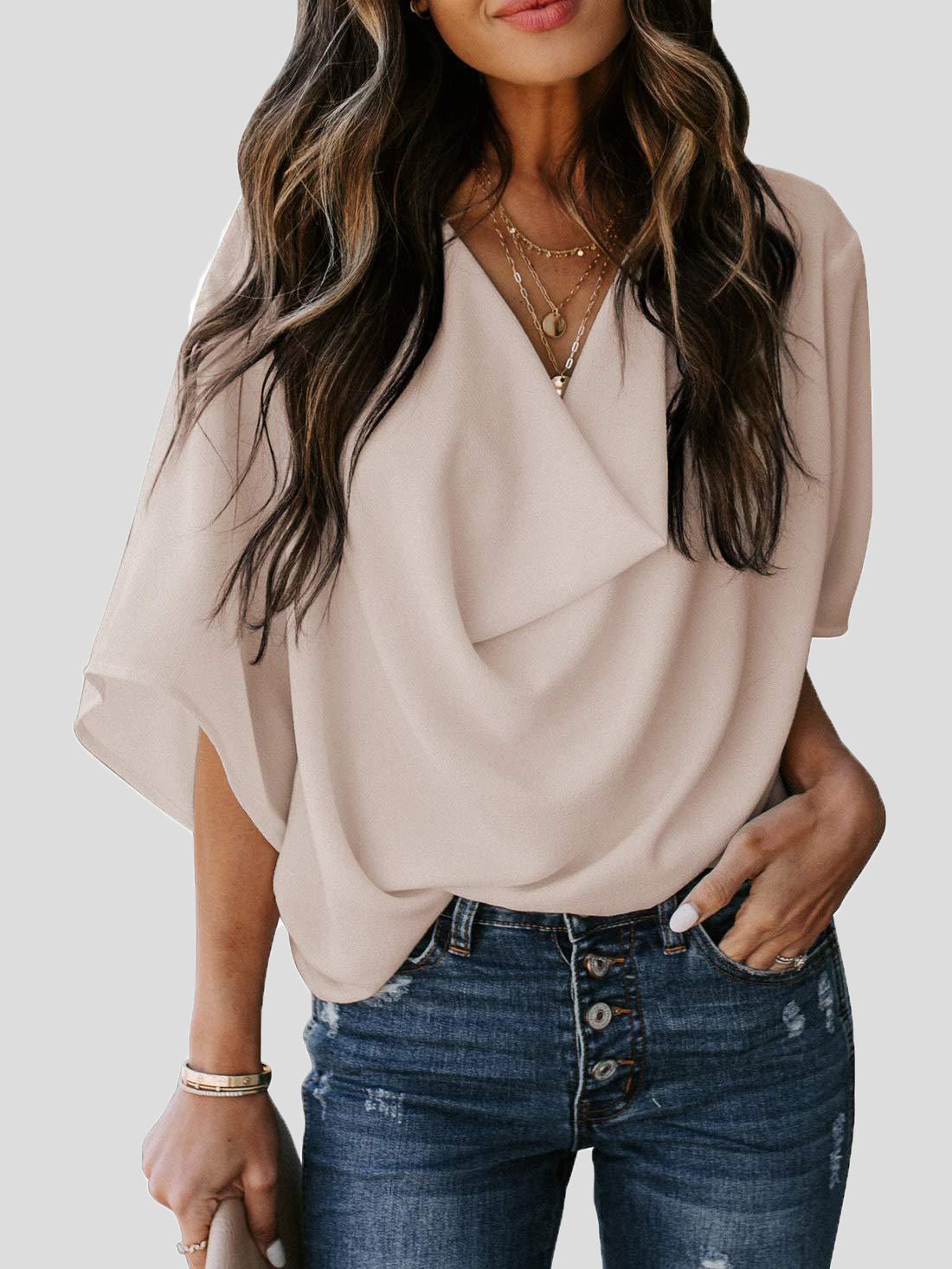 Blouses Loose Solid Pile Collar Chiffon Blouse for Women