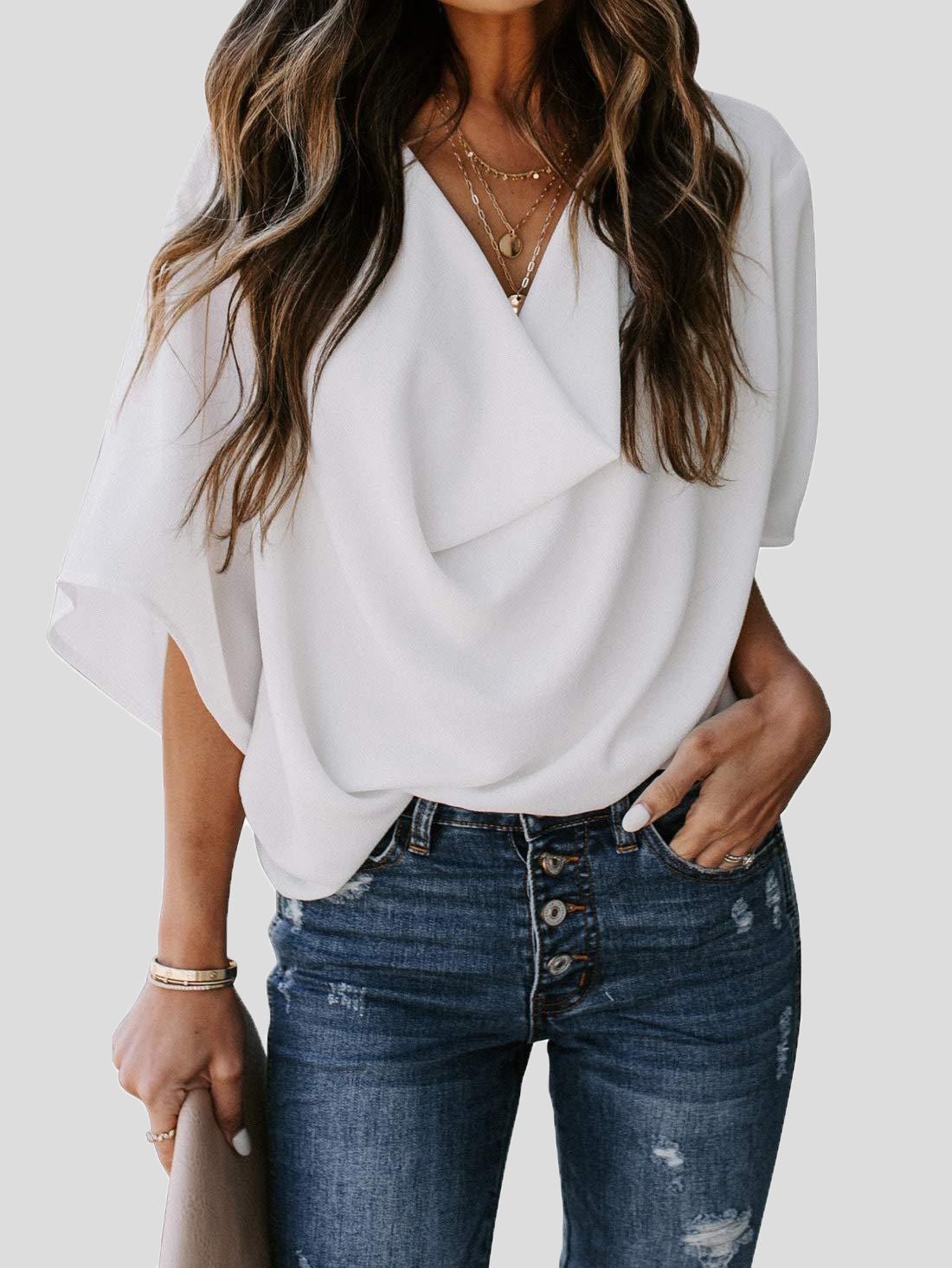 Blouses Loose Solid Pile Collar Chiffon Blouse for Women