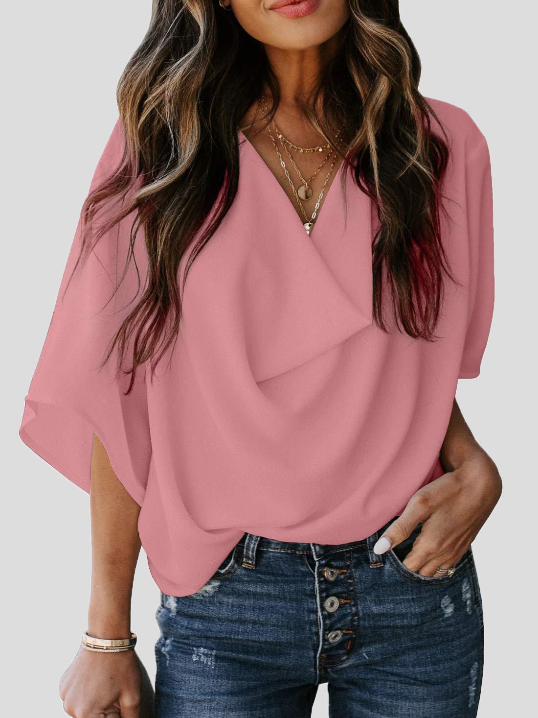 Blouses Loose Solid Pile Collar Chiffon Blouse for Women