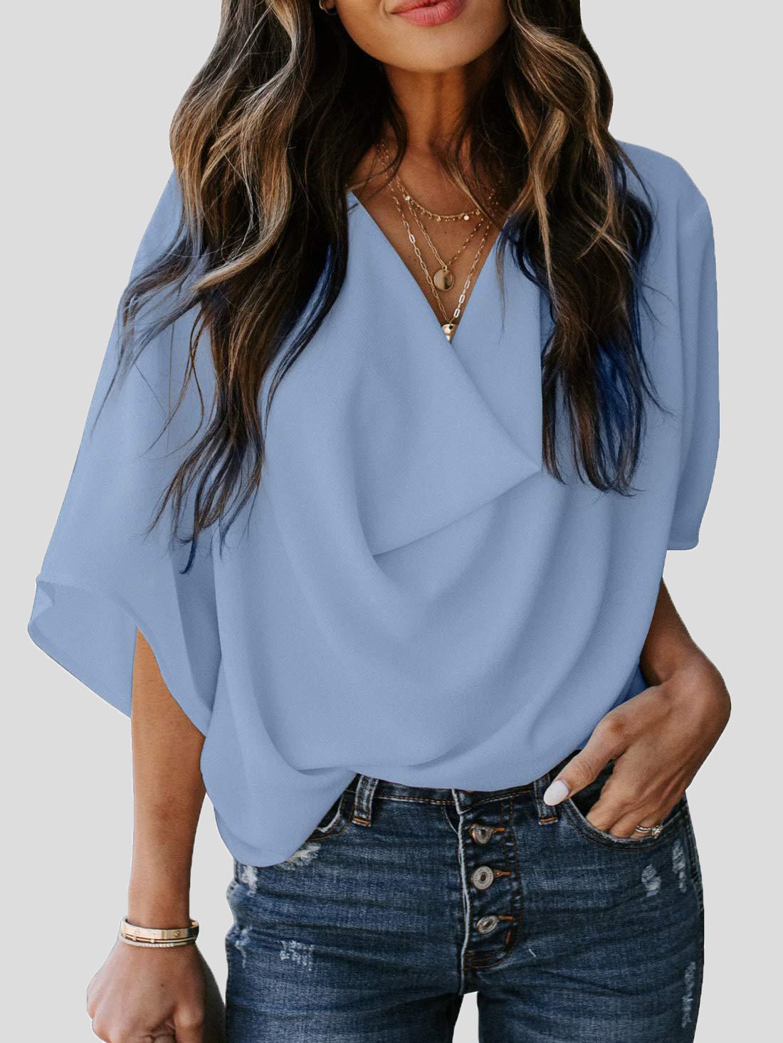 Blouses Loose Solid Pile Collar Chiffon Blouse for Women