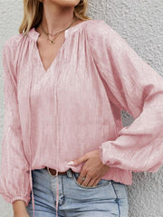 Blouses Loose Solid V-Neck Long Sleeve Blouse for Women