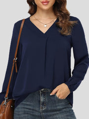 Blouses Loose Solid V-Neck Long Sleeve Blouse for Women