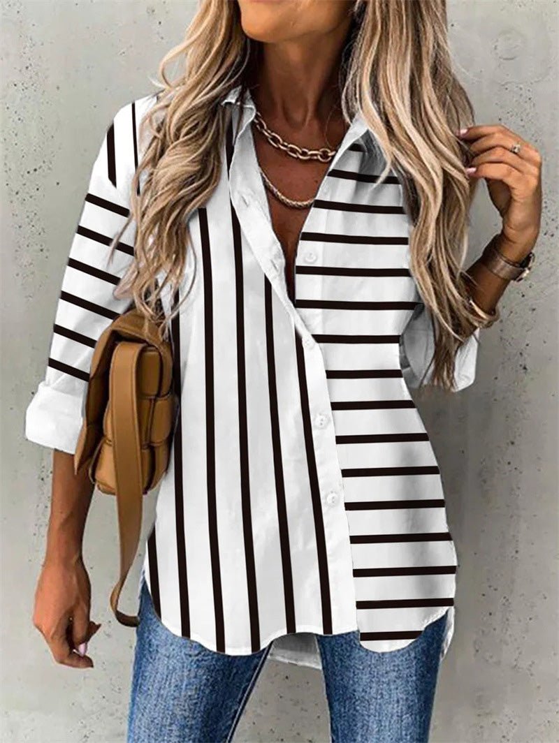 Blouses Loose Striped Print Long Sleeve Blouse for Women