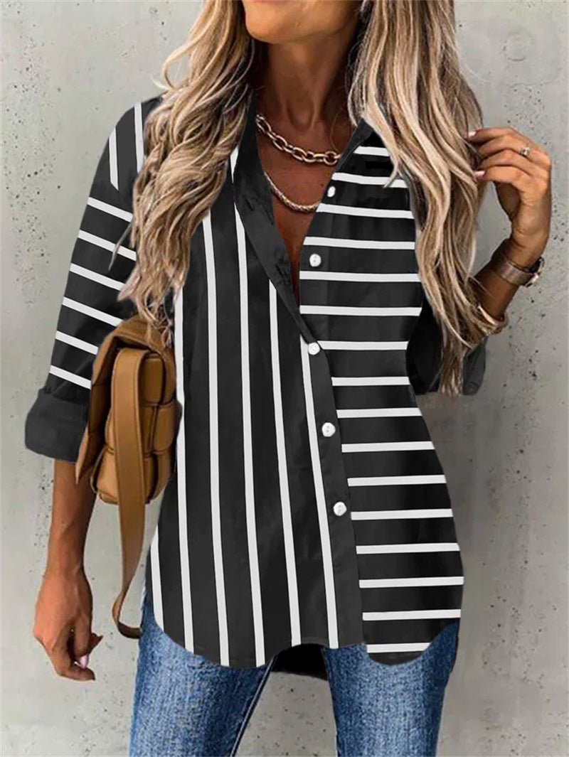 Blouses Loose Striped Print Long Sleeve Blouse for Women