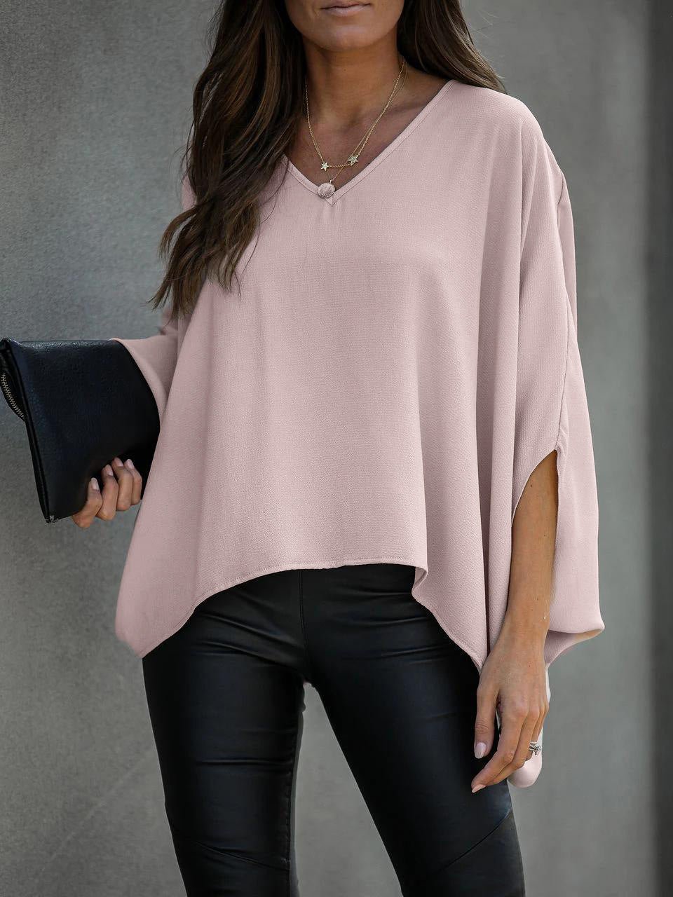 Blouses Loose V-Neck Dolman Sleeve Chiffon Blouse for Women