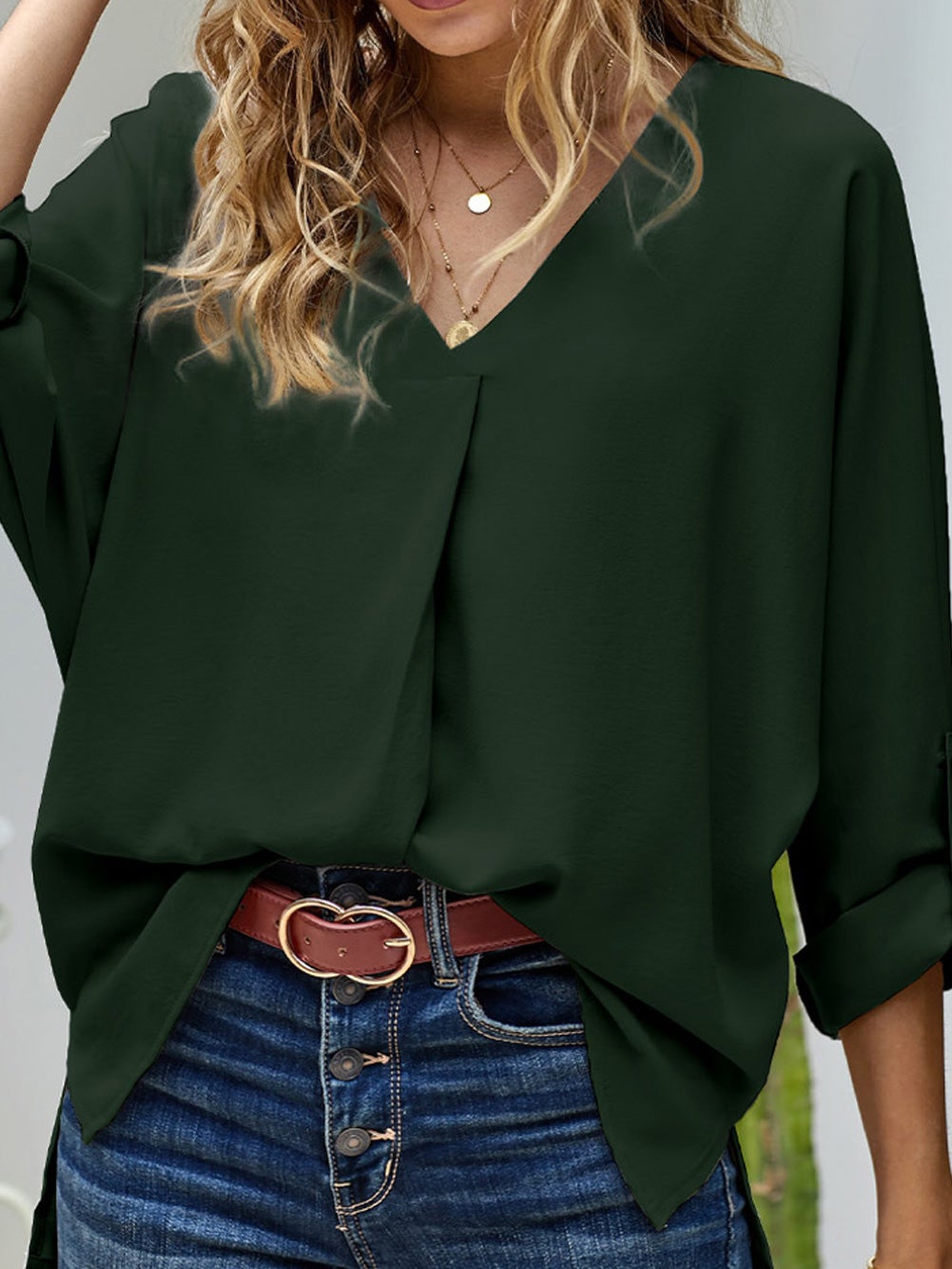 Blouses Loose V-Neck Irregular Long Sleeves Blouse for Women