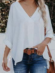 Blouses Loose V-Neck Irregular Long Sleeves Blouse for Women