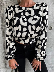 Blouses Printed Open Back Tie Long Sleeves Blouse for Women