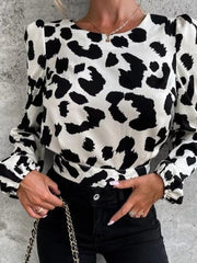 Blouses Printed Open Back Tie Long Sleeves Blouse for Women