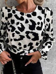 Blouses Printed Open Back Tie Long Sleeves Blouse for Women