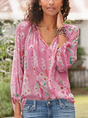 Blouses Printed Stand Collar 3/4 Sleeves Blouse for Women