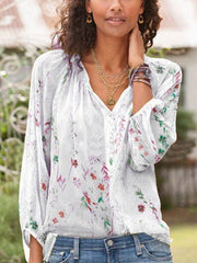 Blouses Printed Stand Collar 3/4 Sleeves Blouse for Women