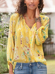 Blouses Printed Stand Collar 3/4 Sleeves Blouse for Women