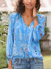 Blouses Printed Stand Collar 3/4 Sleeves Blouse for Women