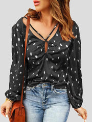 Blouses Printed V-Neck Cross Long Sleeve Blouse for Women
