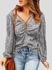 Blouses Printed V-Neck Cross Long Sleeve Blouse for Women