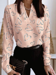 Blouses Printed V-Neck Long Sleeve Blouse for Women