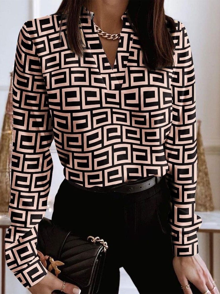 Blouses Printed V-Neck Long Sleeve Blouse for Women