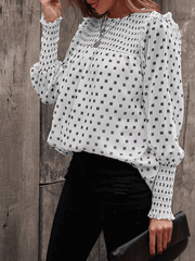 Blouses Ruffled Lantern Sleeve Polka Dot Blouse for Women
