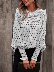 Blouses Ruffled Lantern Sleeve Polka Dot Blouse for Women