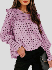 Blouses Ruffled Lantern Sleeve Polka Dot Blouse for Women